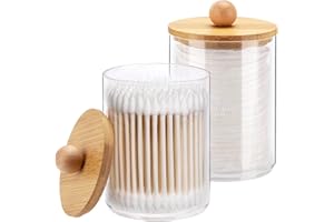 Tbestmax 10-Ounce Qtip Holder Bathroom Jars Canisters for Cotton Ball Swab Pad Storage Dispenzer, Bamboo Lid (2 Pack)
