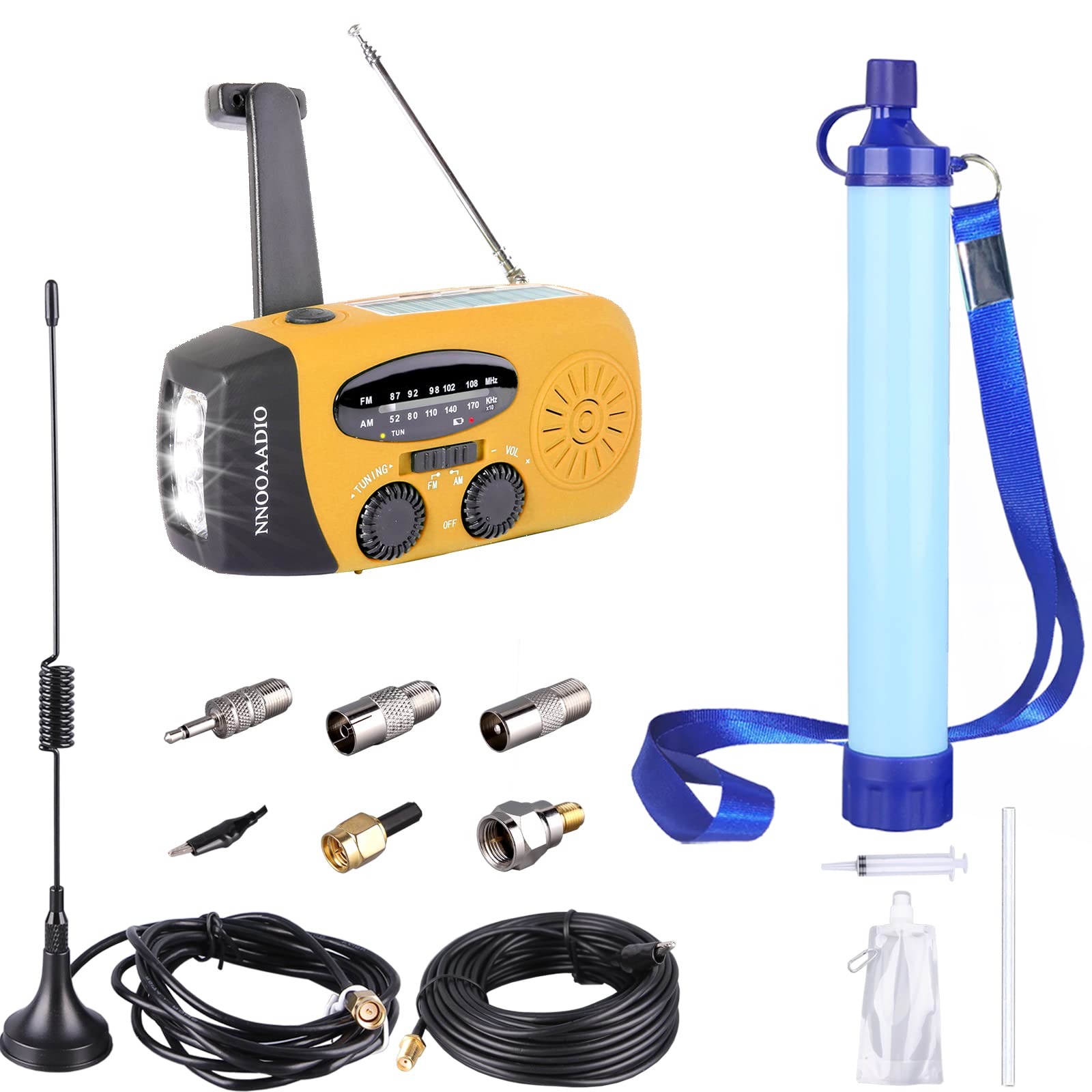 Emergency Survival Kit, Wind Up Radio, Camping Water Filter, DAB FM Antenna with Extension Coaxial Cable 5 meters, 3 in 1 Outdoor Survival Suppliers Multifunctional Kit for Hiking Camping Travelling