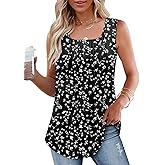 HAHIYOR Tank-Tops-for-Women Summer Sleeveless Casual Pleated Shirts Trendy Square Neck Tunics Dressy Flowy Tees S-2XL