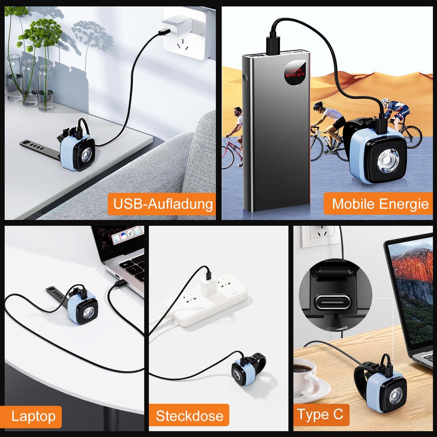 Antimi Fahrradleuchten-Set, StVZO-zugelassen Beleuchtungsset Led IPX5 Frontlicht + Rücklicht Fahrradlicht Set USB Typ C 3