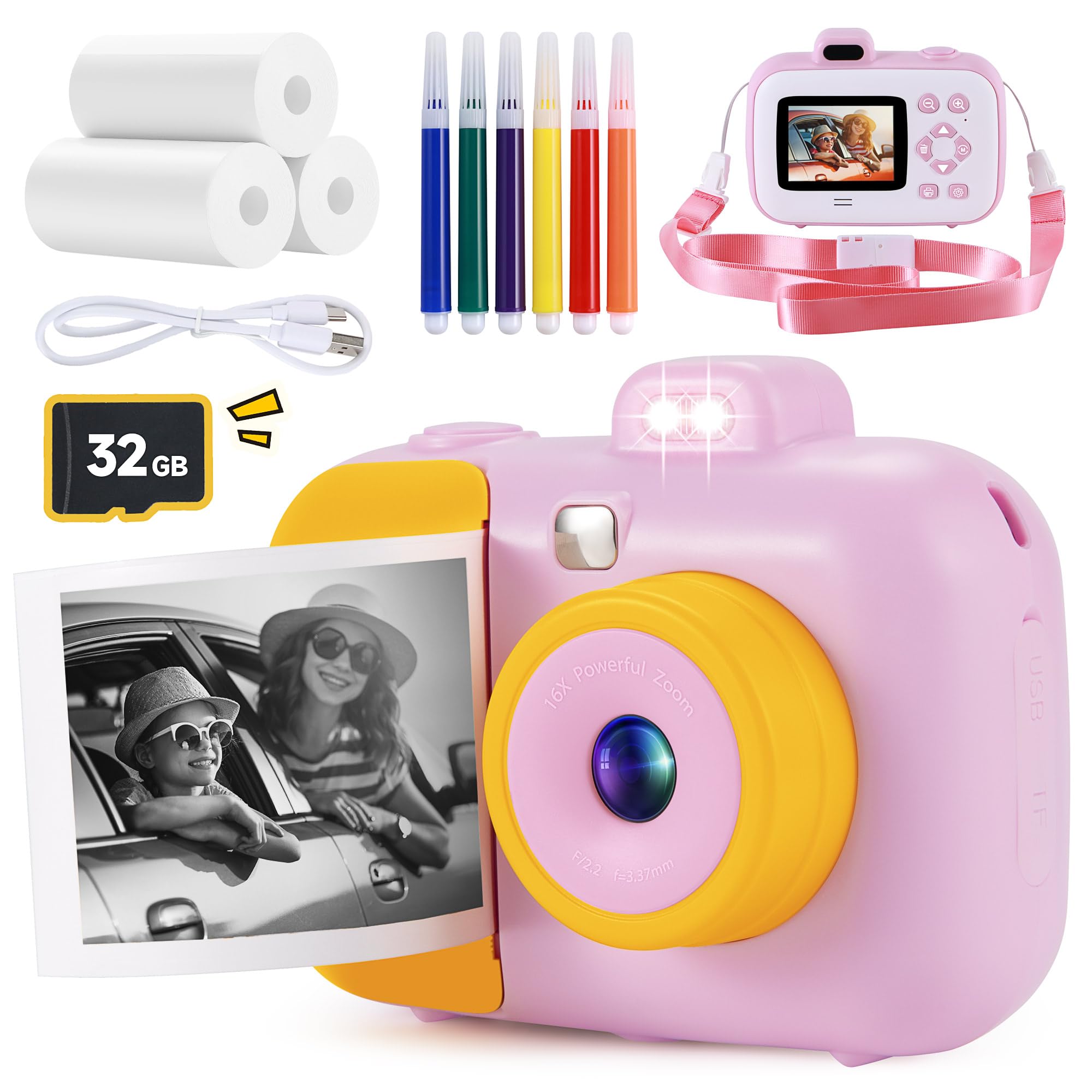 Photo 1 of Kids Camera Instant Print for Girls Boys Age 3-12 Kids Toys, 12MP 1080P Kids Digital Cameras Christmas Birthday Gifts for 4 5 6 7 8 9 10 Year Old Girls, Toddler Camera