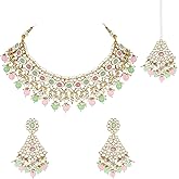 Aheli Kundan & Beads Studded Choker Necklace Dangle Earrings & Maangtikka Set Ethnic Jewellery Gift for Women