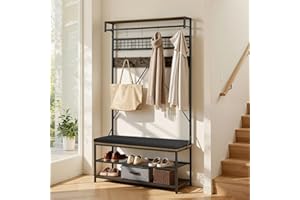 VEVOR Hall Tree, 72 in Coat Rack with Shoe Bench, 2-Tier Freestanding Shoe Rack Storage Organizer with Hooks, Hanging Rod and