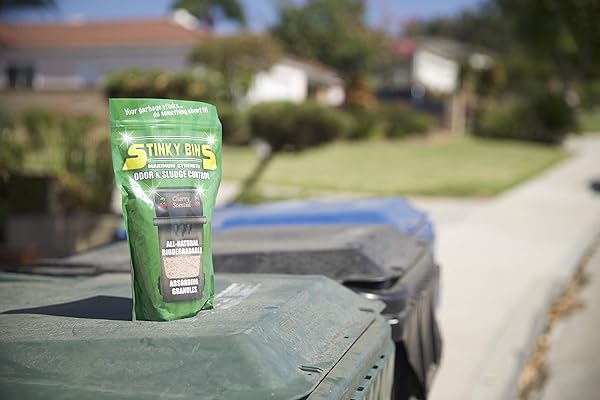 STINKY BINS GARBAGE ODOR ELIMINATOR – CHERRY SCENTED ABSORBING GRANULES FOR TRASH BINS, DUMPSTERS, GARBAGE CANS, AND OUTDOOR WASTE – ALL-NATURAL SLUDGE CONTROL AND DEODORIZER – 24 OZ BAG