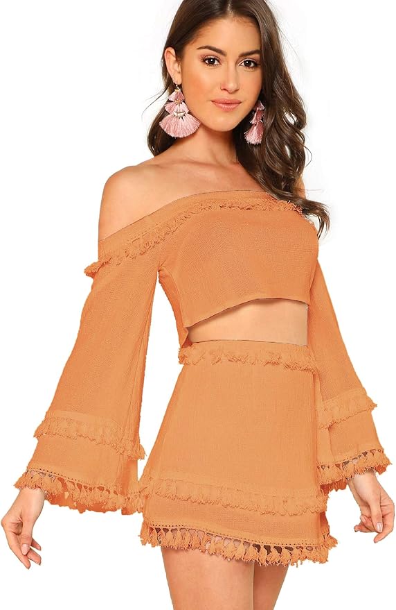 white fringe two piece outfit