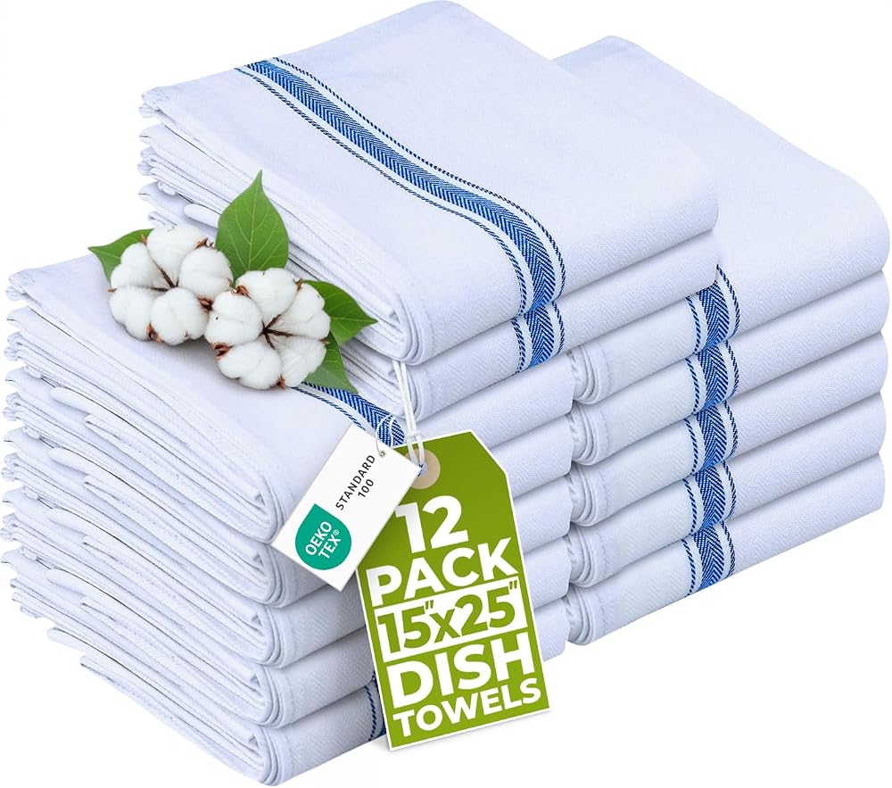 Utopia Towels 200 GSM Blue Dish Towels 12 Pack 38 x 64 cm 100% Cotton