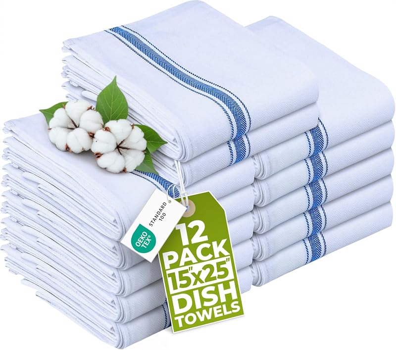Utopia Towels 200 GSM Blue Dish Towels 12 Pack 38 x 64 cm 100% Cotton