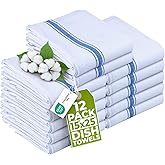 Utopia Towels Blue Dish Towels [12 Pack - 15 x 25 Inches] 100% Ring Spun Cotton Highly Absorbent & Reusable Cleaning Bar, Tea, Kitchen and Dishcloths Set - 200 GSM