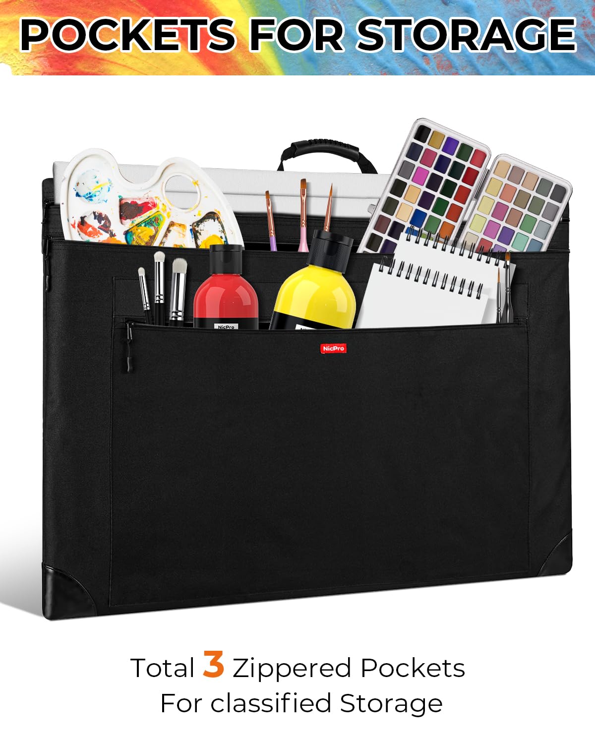 Nicpro Light Weight Art Portfolio Bag, 20x26 Black Art Canvas Portfolio Case with Detachable Shoulder Strap, Leather Corners, Carrying Storage Case for Artwork, Poster, Sketching, and Drawing