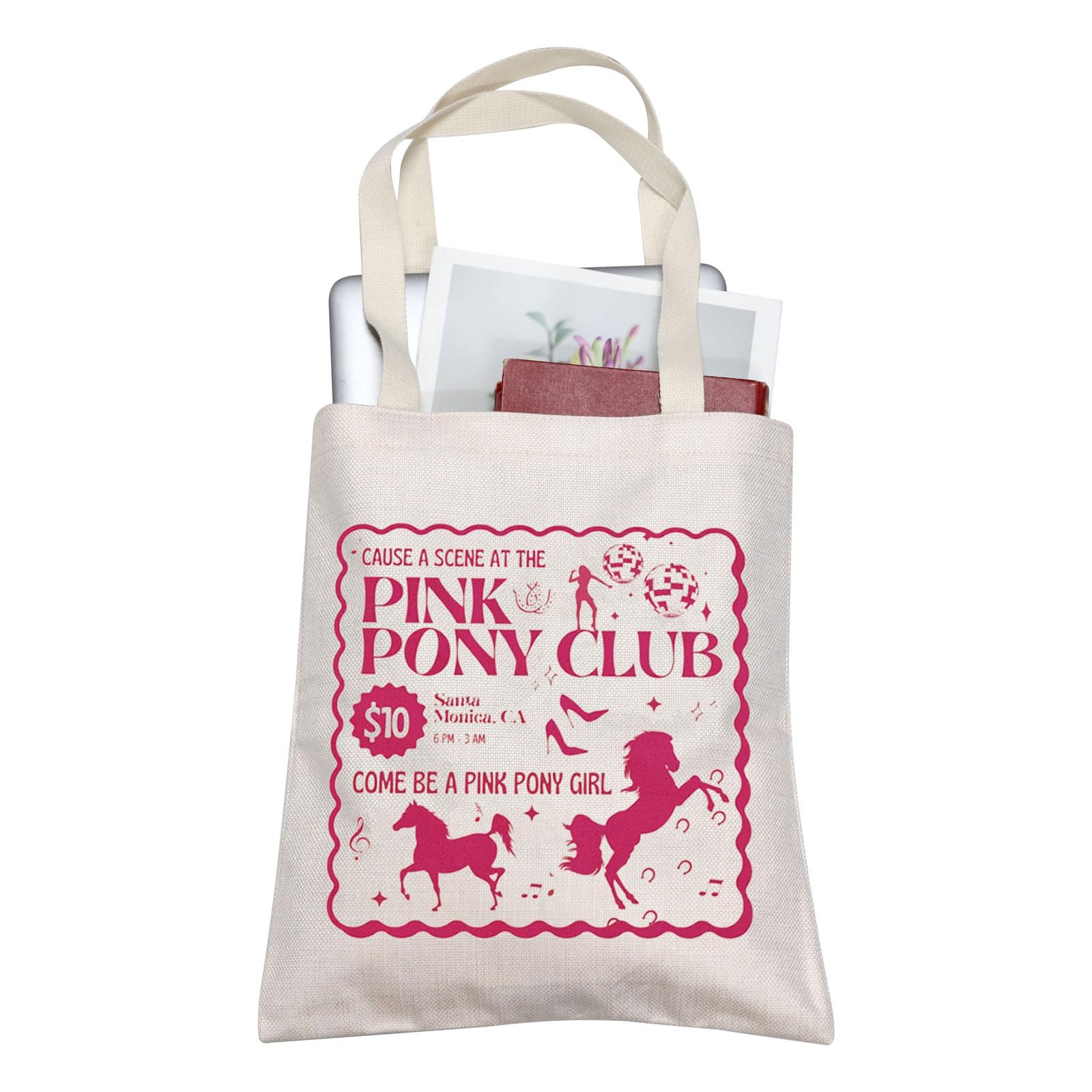 AKTAP Pink Pony Club Tote Bag Singer Merch Singer Tote Bag Sapphic Lesbian WLW Pride Music Gift Midwest Princess Tour Shopping Bag (TB, Pink P Club Tote-PY2)