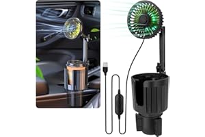 SUTENG Car Fan, Car Fan Cup Holder with Colorful Lights, USB Portable Vehicle Cooling Air Fan for Car SUV, RV, Truck, 3 Speed, 360 Degree Rotatable, 4.13" USB Powered Electric Car Fans (Single Head)