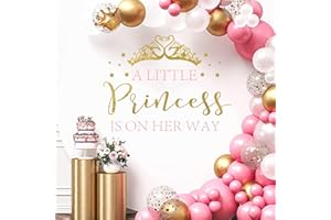 SANDOO A Little Princess Is On Her Way Baby Shower Decal Peel and Stick - Princess Baby Shower Decorations,Crown Little Princess Decorations Stickers for Background, It Is A Girl Gender Reveal Party Supplies
