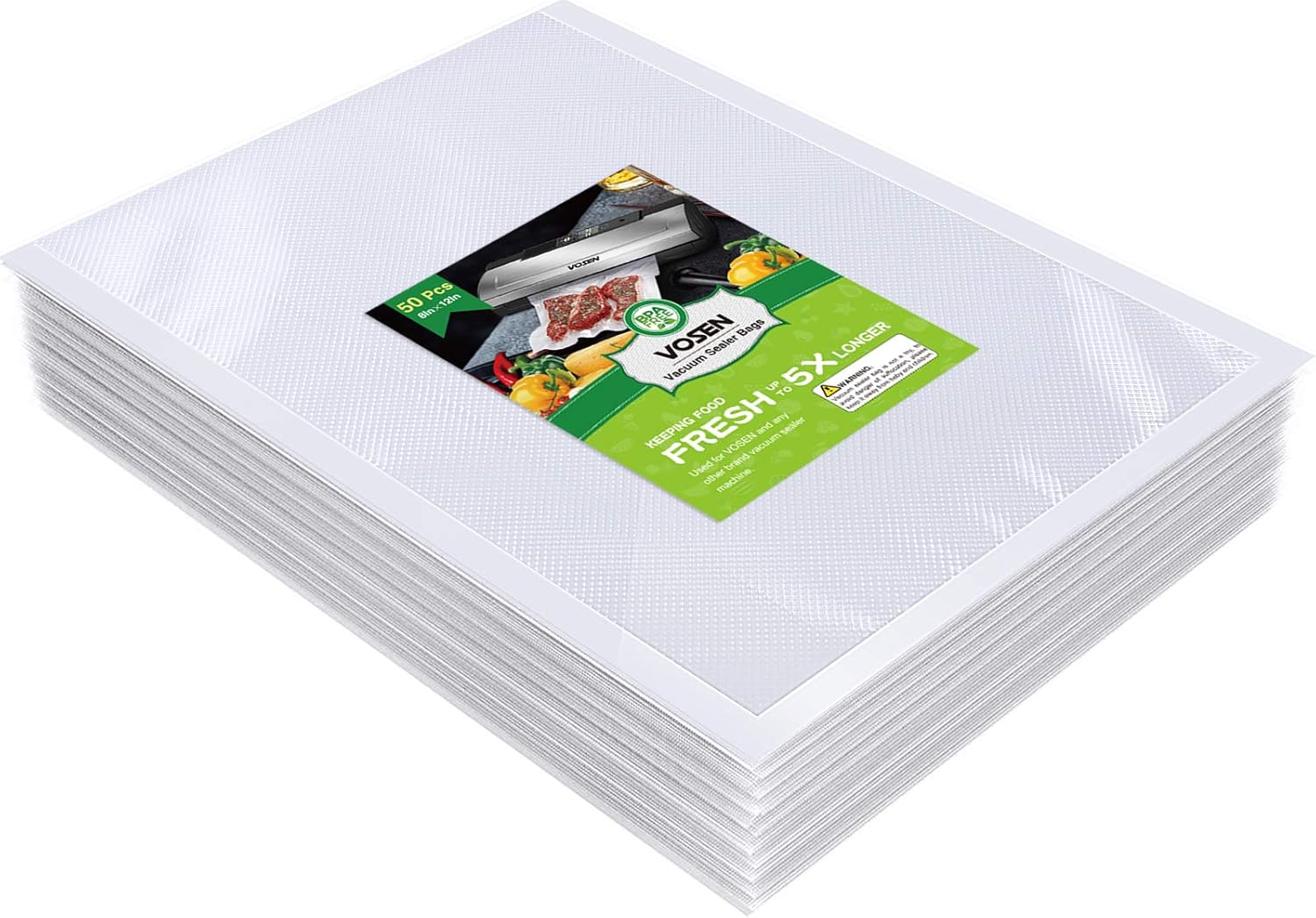 VOSEN 50 Quart Vacuum Sealer Storage Bags 8 x 12 Inch for Food Saver, BPA Free Heavy Duty Vacuum Sealer Sous Vide Bags Commercial Grade Bags