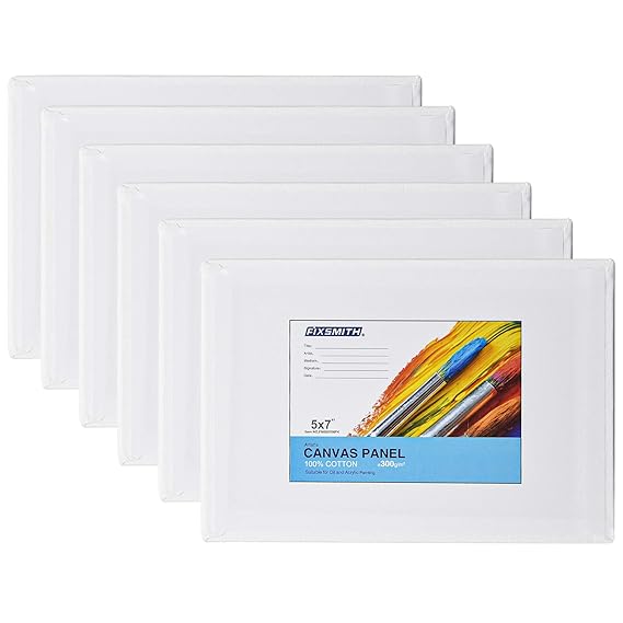FIXSMITH 5x7 Inch Painting Canvas Panel Boards 6 Pack Mini Canvases