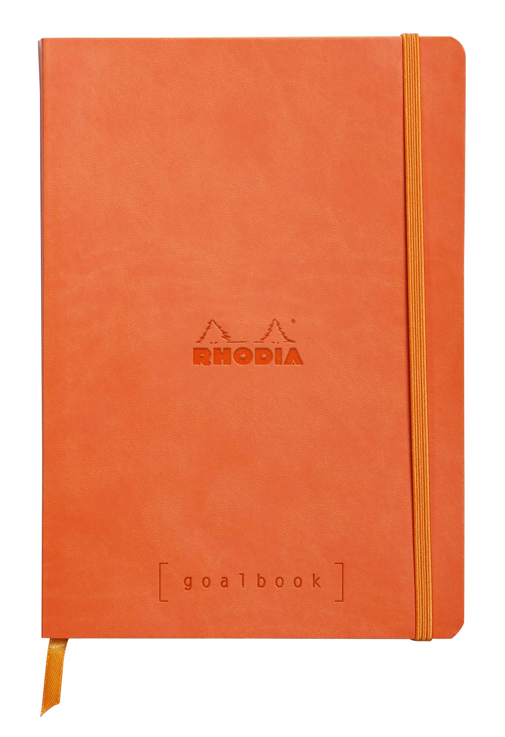 RHODIA 117754C - Flexible Notebook Journal Goalbook Tangerine A5 14.8x21cm - Dotted - 240 pages - Ivory 90g/m² paper - 2 Ribbons, Elastic Closure - Leatherette