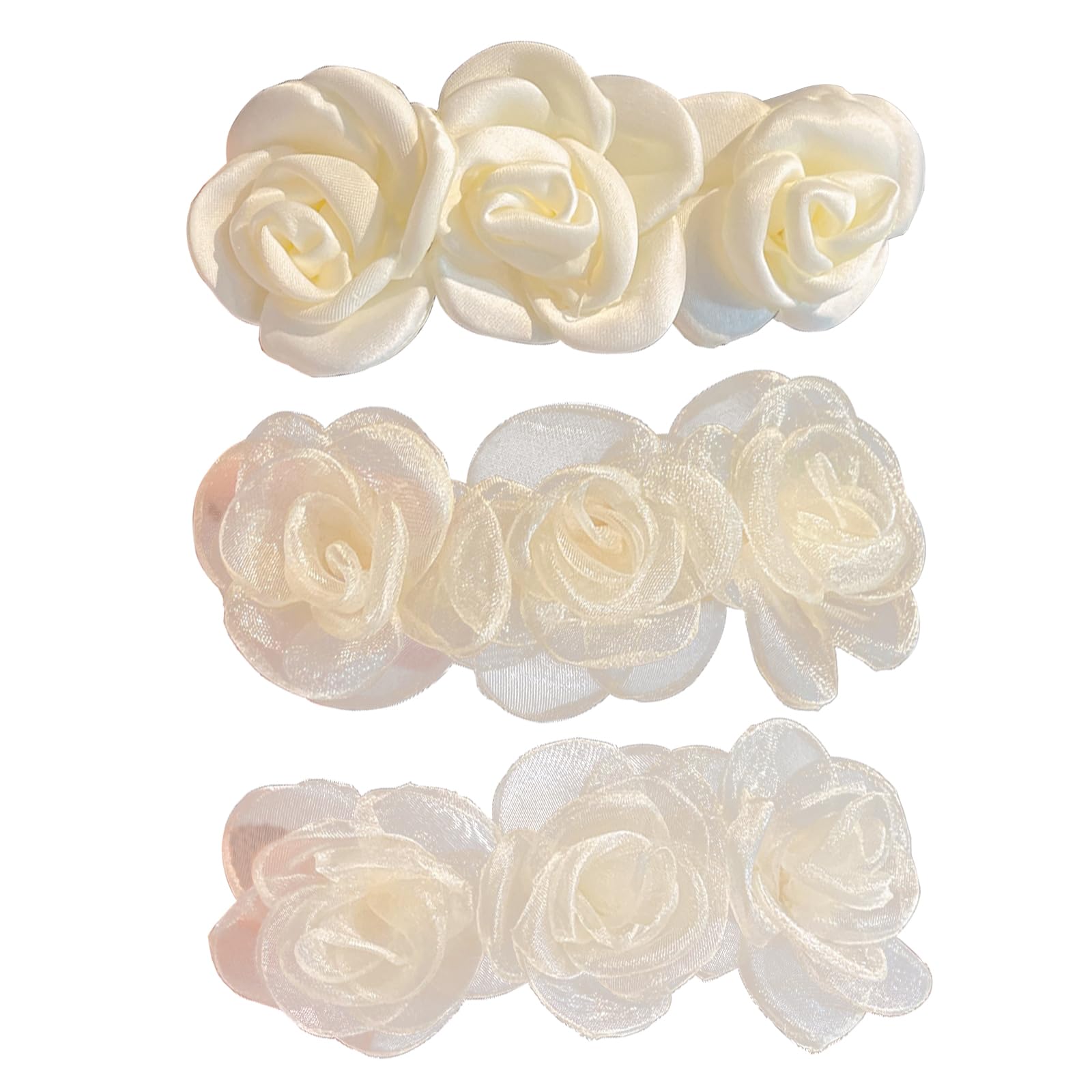 3Pcs Decorative Flower Barrettes Clips Small Mesh Flower Hair Clips Handmade Fashionable Bridal Hair Barrettes Accessories for Party Wedding Daily