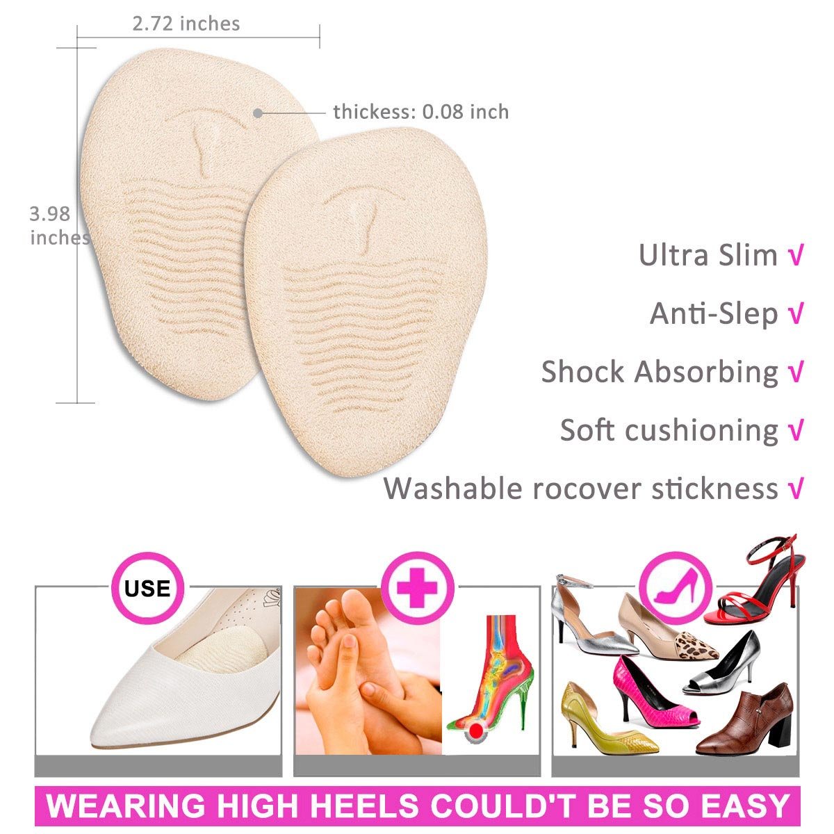 High Heel Pads Heel Liner Back Heel Cushion Inserts Snugs for Women Prevent Blisters Relax Pain