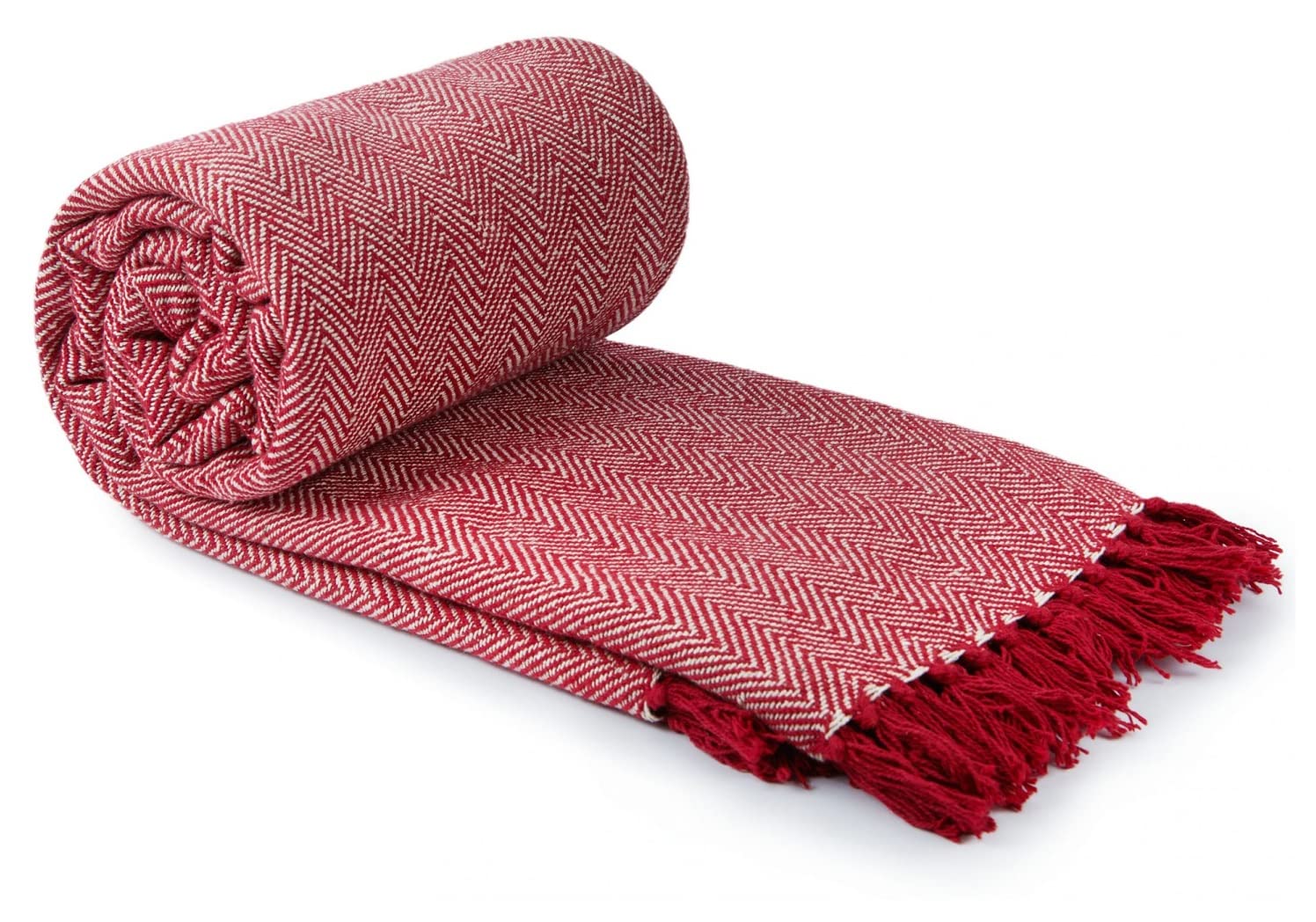 Emma Barclay Herringbone - Recycled Cotton Patterned Chair Sofa Setee Bed Throw Over Blanket in Red - 50x60 (127x152cm) — image 1
