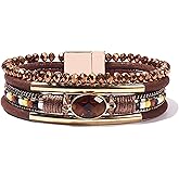 FANCY SHINY Leather Wrap Bracelets Crystal Beads Bracelet Boho Cuff Stone Charm Bracelets with Clasp Costume Jewelry for Women