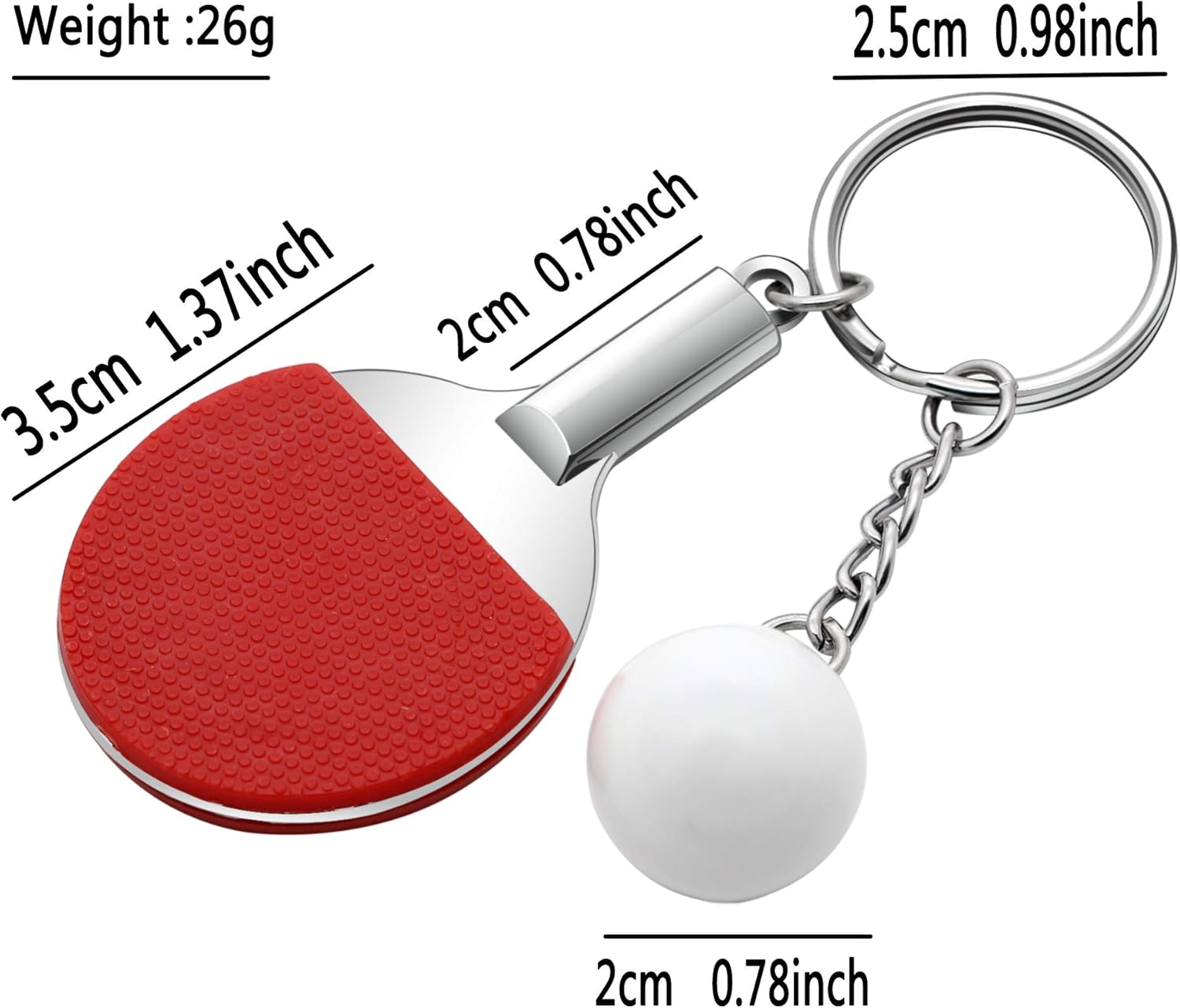 "KENYG Personalized Gift Table Tennis Keychain Creative Metal keyrings Handmade Sports Jewellery Report" (Red) - Image 3