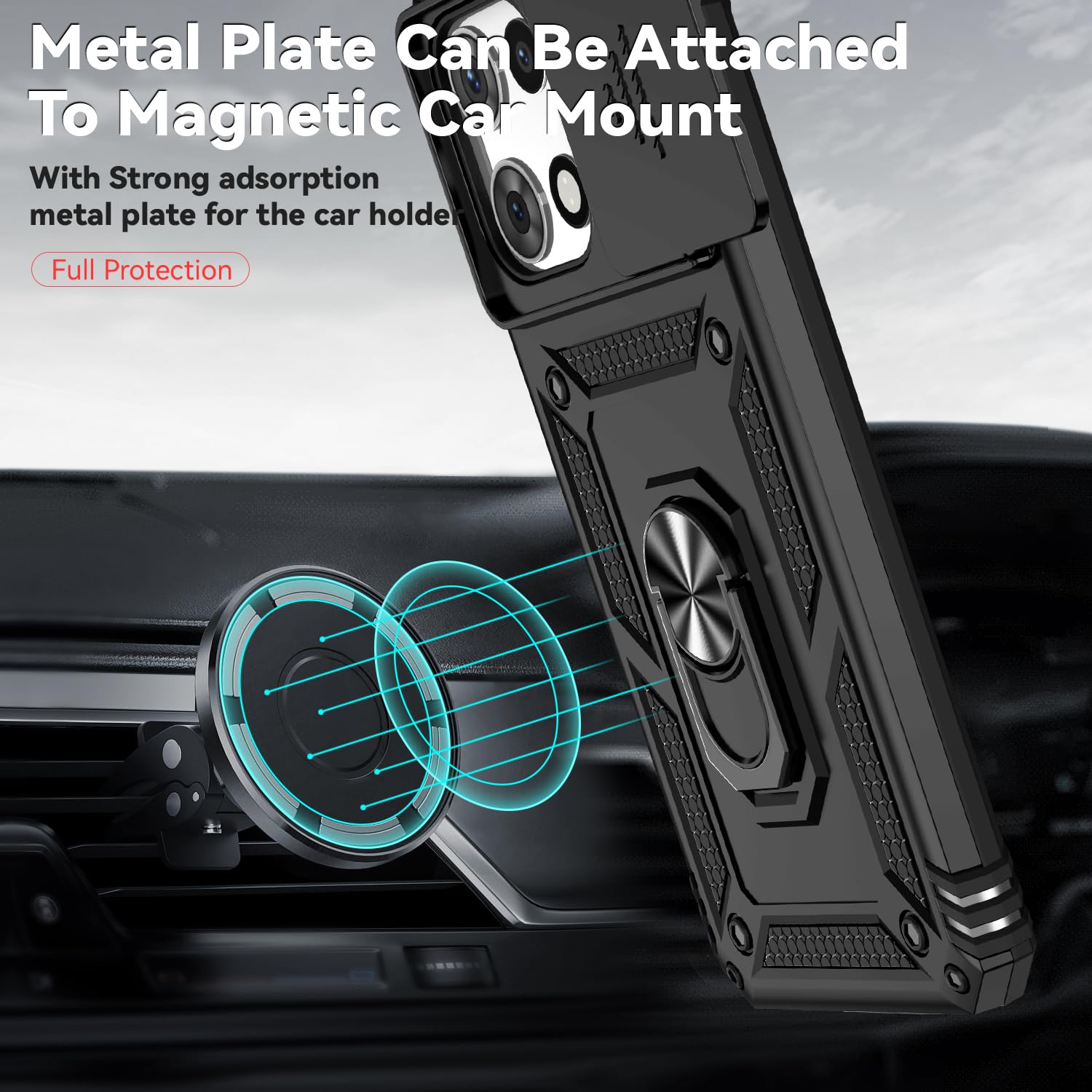 for Motorola Moto G 2025 Case, with Slide Camera Cover HD Screen Protector [Military Grade 16ft. Drop Tested] Magnetic Ring Holder Kickstand Protective Phone Case for Motorola Moto G 2025, Black