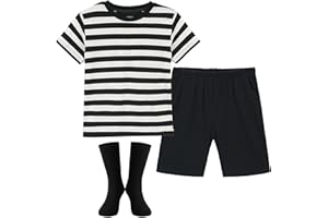 HMPRT Halloween Costumes for Boys- Black and White Striped Shirt, Black Short and Tube Socks