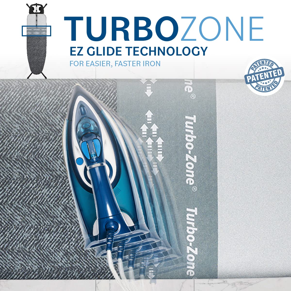 Bartnelli Heavy Duty Ironing Board 48x15 | Designed & Made in Europe with Patent Technology, Turbo & Park Zone