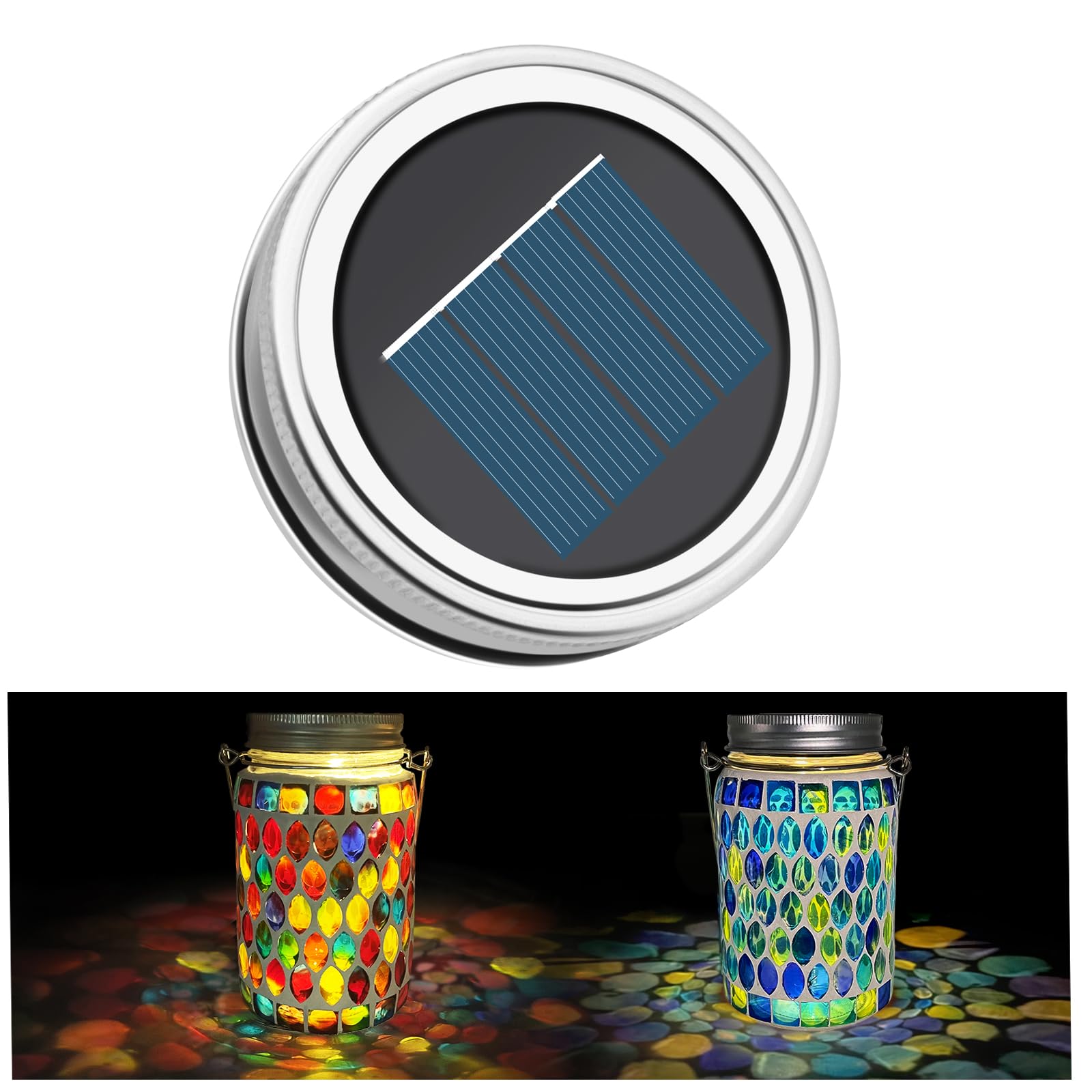 TOTHDATE 7cm/2.75in Solar Light Lids for Mosaic Mason Jars, 600mAh Replacement Solar Panels with Warm White Light for Garden Mason Jars Light
