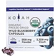 KOYAH Organic Wild Blueberry Capsules – Freeze-Dried Whole Fruit – 500 mg Powder per Capsule (Equals 3,300 mg Fresh Wild Blueberries) – Cognitive Function & Antioxidant Support