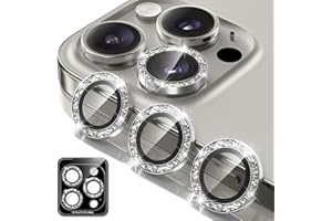 BERFY Camera Lens Protector for iPhone 15 Pro/15 Pro Max, Glitter Bling Aluminum Alloy Metal Ring, 9H Tempered Glass Camera Cover Screen Protector Accessories, Anti-Scratch, Case Friendly, Silver