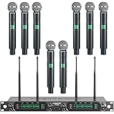Phenyx Pro Wireless Microphone System, 8-Channel UHF Cordless Mic with Metal Handheld Wireless Mics, Fixed Frequency Dynamic Microphone for Karaoke,Church,Singing,DJ,260ft Range (PTU-4000-8H)