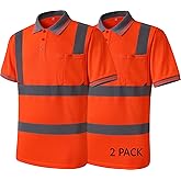HATAUNKI 2 Pack Retro-Reflection Orange Safety Polo Shirt, High Visibility Construction Work Short Sleeve Shirt, ANSI/ISEA 107-2020(Orange-08,M)
