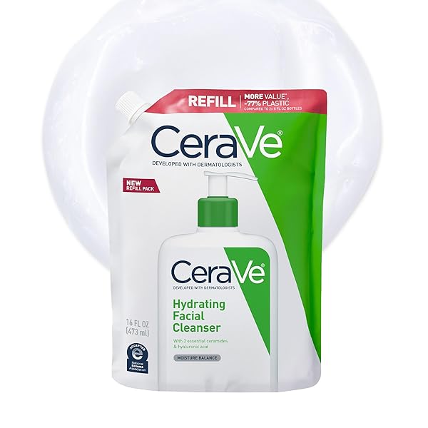 CERAVE HYDRATING FACIAL CLEANSER, MOISTURIZING FACE WASH FOR DRY SKIN, HYALURONIC ACID + CERAMIDES + GLYCERIN, HYDRATING CLEANSER FOR NORMAL TO DRY SKIN, 16 OUNCE REFILL