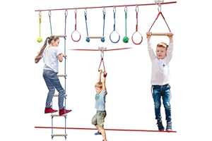 PERANTLB Ninja Warrior Obstacle Course for Kids，60ft Ninja Slackline-with 8 Pcs Accessories,Tree Protector & Carry Bag Ninja Course for Kids Outside-Backyard Zip Line for Kids