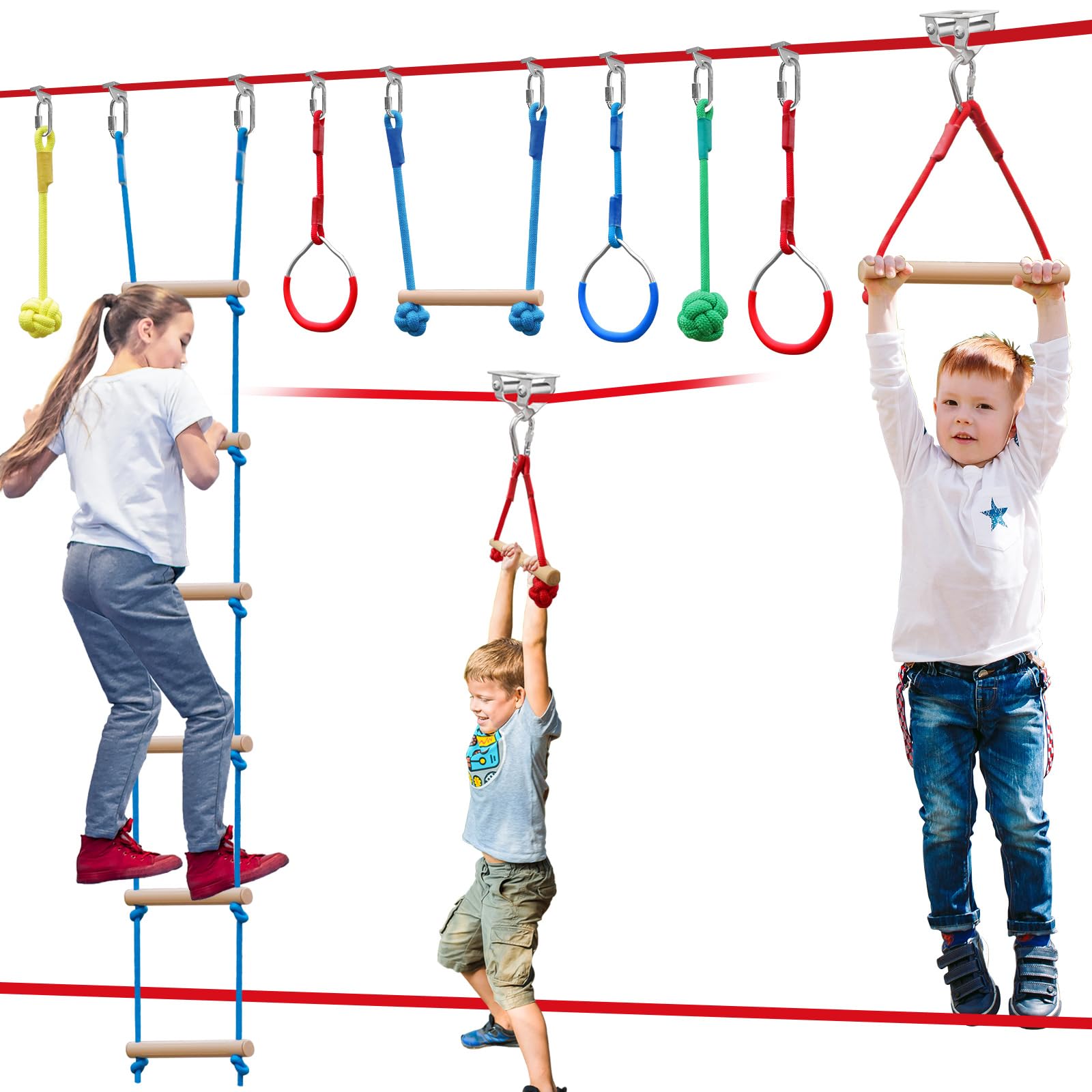 Photo 1 of Ninja Warrior Obstacle Course for Kids?60ft Ninja Slackline-with 8 Pcs Accessories,Tree Protector & Carry Bag Ninja Course for Kids Outside-Backyard Zip Line for Kids