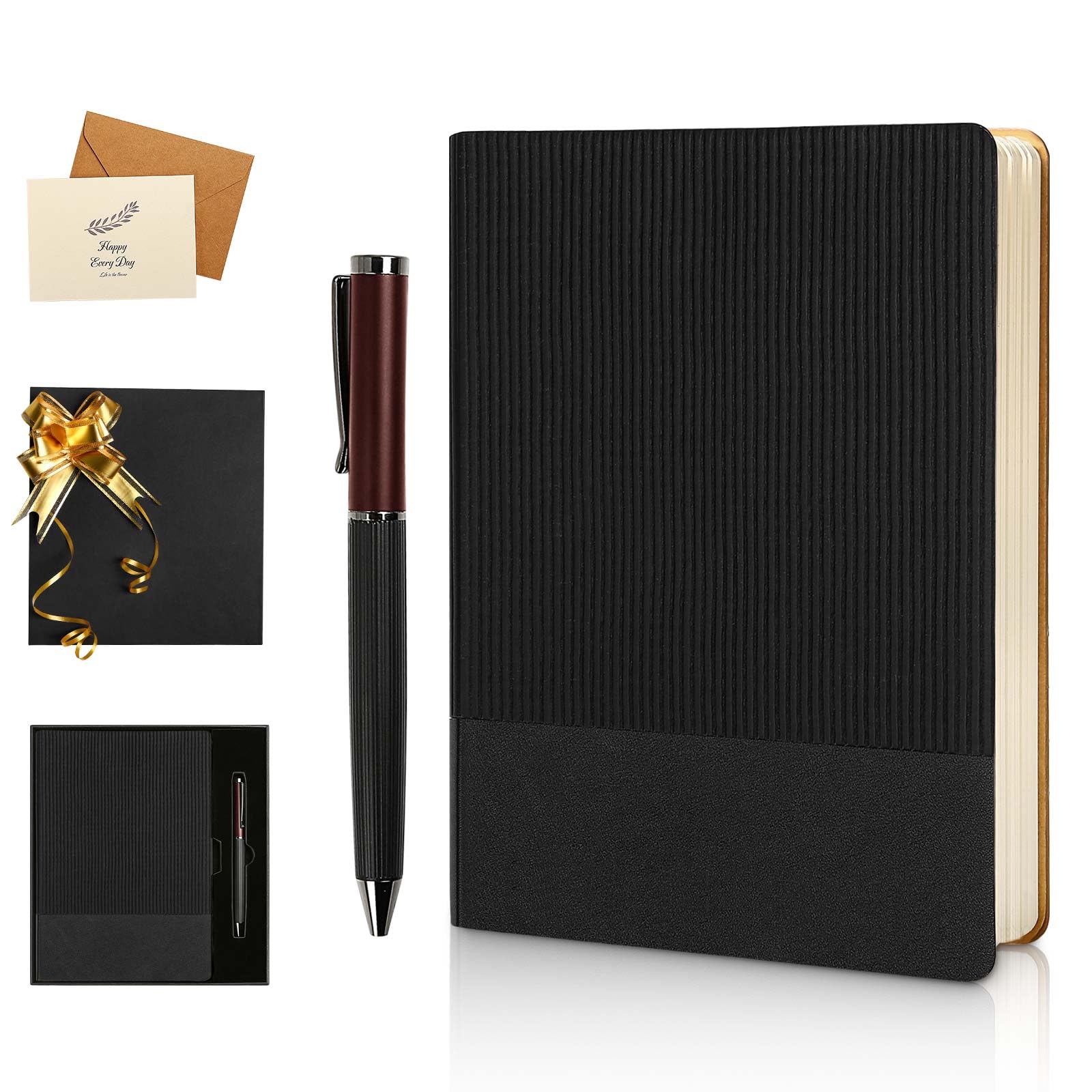 Photo 1 of TSFPapierA5 Lined Notebook with Pen & Gift Box 216 Pages PU Leather Journals for Women Men 100GSM Thick Paper College Ruled Notebook for School,Travel,Business,Work,Home Writing (A5 Lined 216pages, Black - Gift Box Set)