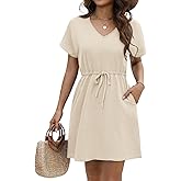 AI'MAGE Women's Swimsuit Coverup Short Sleeves Bathing Suit Cover Up 2026 Bikini Beach Dress for Swimwear with Pockets