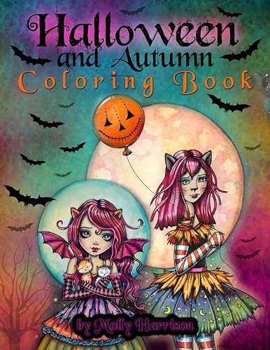 Download Halloween and Autumn Coloring Book by Molly Harrison: A Halloween coloring book featuring 25 pages of line art to color! Witches, Vampires, and More! PDF