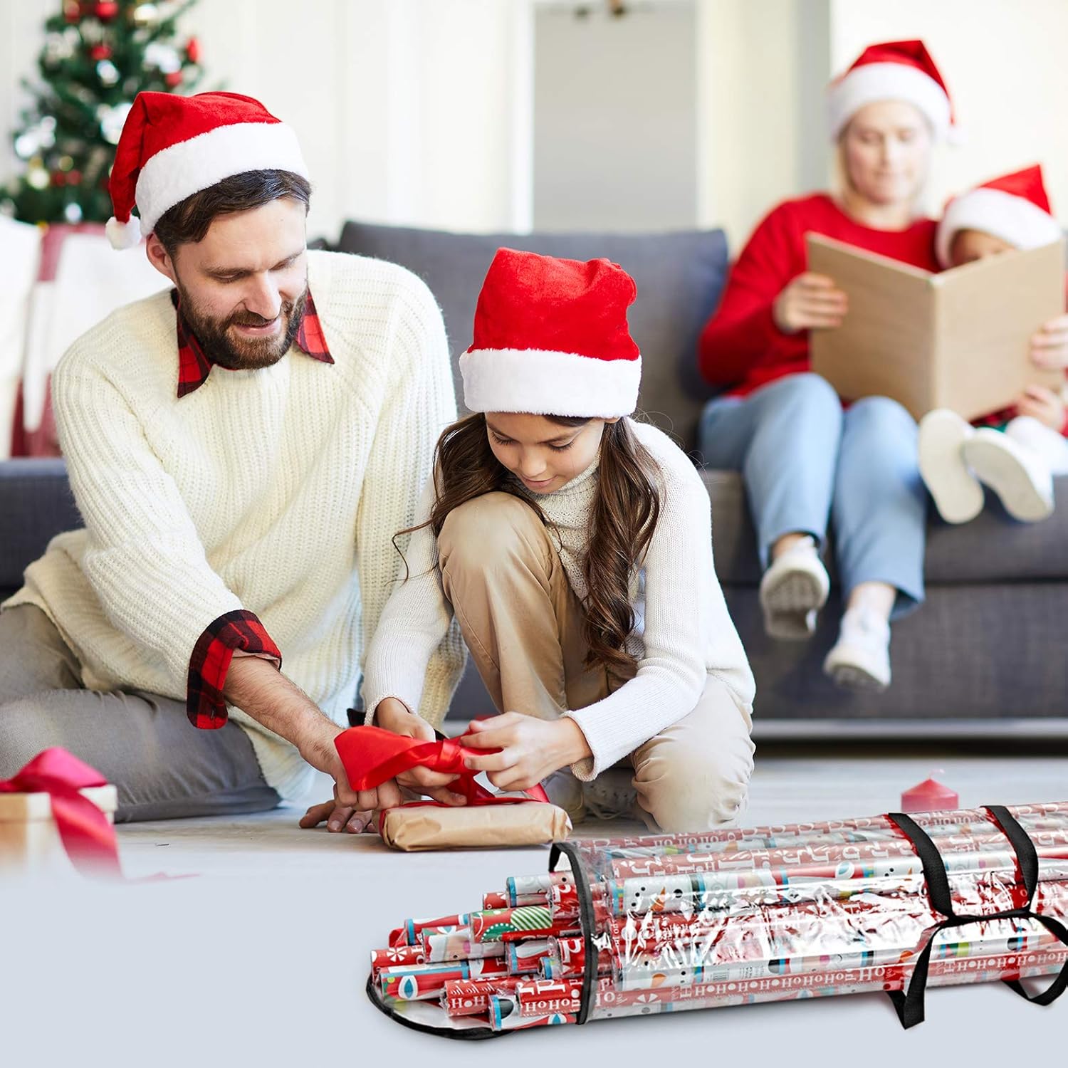 ProPik Christmas Gift Wrapping Paper Storage Organizer Bag, Store Up to 24 Rolls 40 Inch, Heavy Duty PVC Clear Bag with Handles and Zippered Top Wrap and Ribbons (Black): Home & Kitchen