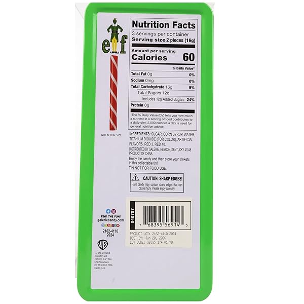 GALERIE ELF CHRISTMAS CANDY CANE STICKS TIN, SON OF A NUTCRACKER, 2024 STOCKING STUFFER GIFT, 1.69 OUNCES