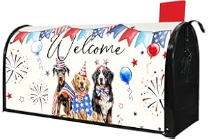 PUTWARE 4th of July Patriotic Mailbox Covers Magnetic Standard Size 21" X 18" Waterproof Welcome Dog Mailbox Wraps Post Letter Box Cover for Garden Yard Home Decor Outdoor Decorations