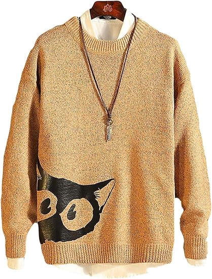 Amazon Aozuoメンズ セーター 秋冬 タートルネック ニット セーター カットソー メンズ プルオーバー 無地 厚手 猫柄 暖かい ファッション トップス 上着 ゆったり 通勤 通学 セーター 通販