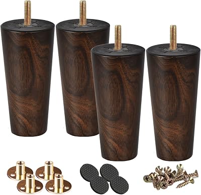 Btowin 5 inch Solid Wood Furniture Legs 4Pcs Wenge Tapered with 5/16 Inch