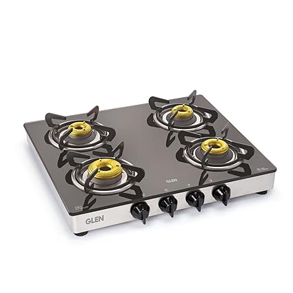 Glen 1041 Glass Top 4 Forged Brass Burner Gas Stove