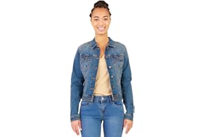 Suko Jeans Women’s Stretch Denim Trucker Jacket, Fitted Button-Front Jean Jacket