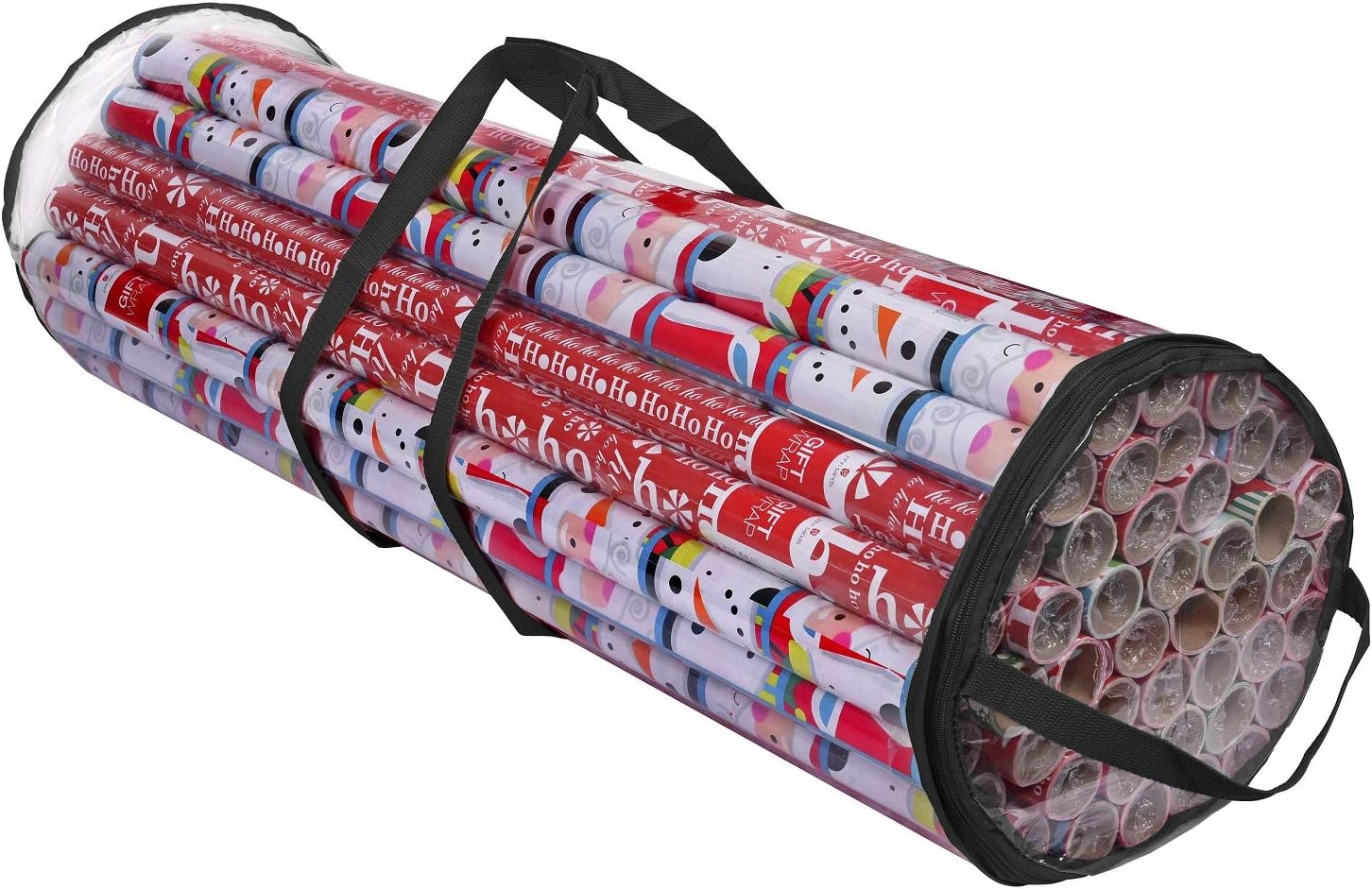 ProPik Christmas Gift Wrapping Paper Storage Organizer Bag, Store Up to 24 Rolls 40 Inch, Heavy Duty PVC Clear Bag with Handles and Zippered Top Wrap and Ribbons (Black): Home & Kitchen