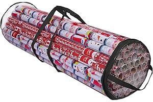 ProPik Christmas Gift Wrapping Paper Storage Organizer Bag, Store Up to 24 Rolls 40 Inch, Heavy Duty PVC Clear Bag with Handles and Zippered Top Wrap and Ribbons (Black)