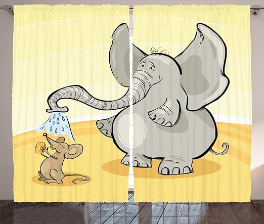 Amazon Com Ambesonne Elephants Decor Curtains Elephant Bathing Mouse With Trunk In The Desert Cartoon Animal Print Kids Decor Living Room Bedroom Decor 2 Panel Set 108 W X 90 L Inches Grey