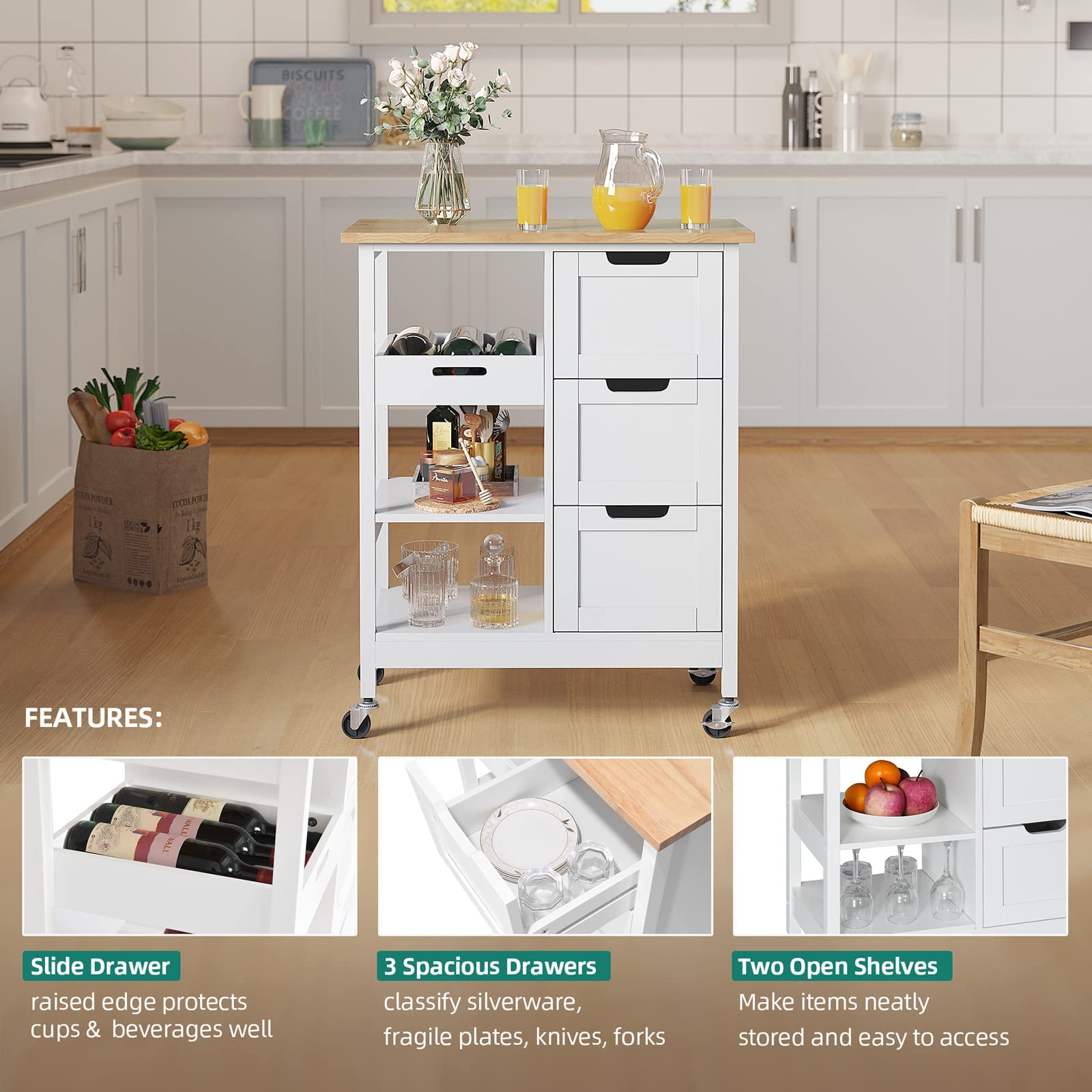 Mua YITAHOME Small Solid Wood Top Kitchen Island Cart on Wheels with ...