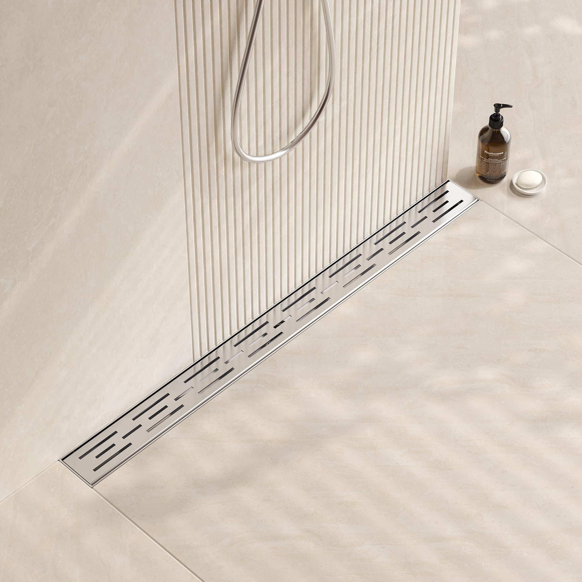 Neodrain 32 Inch Rectangular Linear Shower Drain with Brick Pattern Grate, Brushed 304 Stainless Steel Bathroom Floor Drain,Shower Floor Drain Includes Hair Strainer